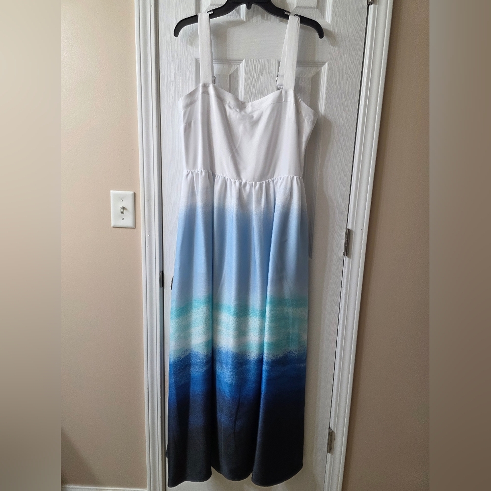 DKNY White and Blue Maxi Dress
